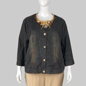 Spanner denim jacket with neck detail.